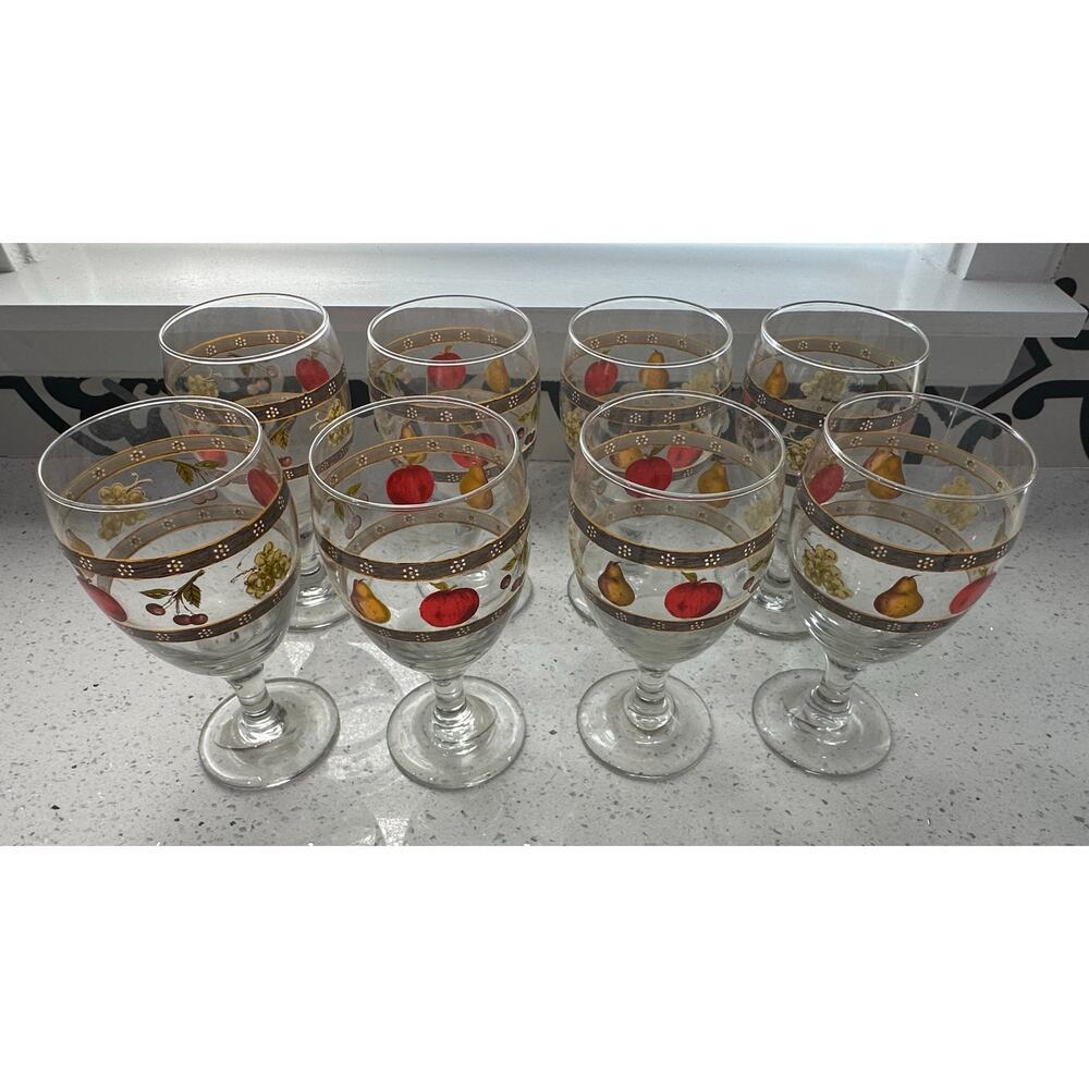 Set Of 8 Vintage Country Orchard 12 Ounce Water/wine Goblets By Block